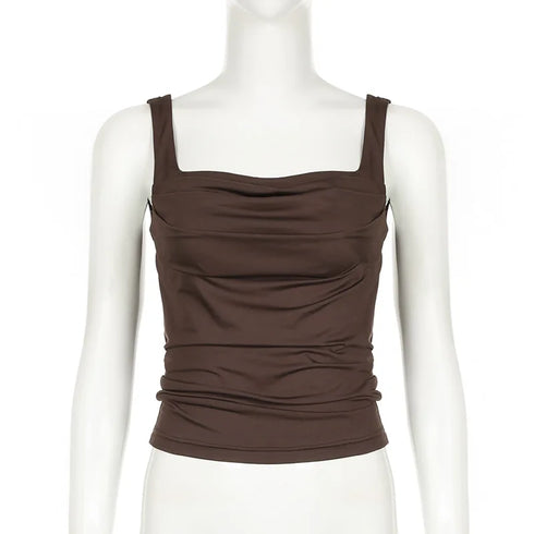 Sexy Tank Women Summer New Tops Solid Backless Streetwear Casual Slim Sleeveless Camisole Fashion Folds Tank Tops Lady Clothing